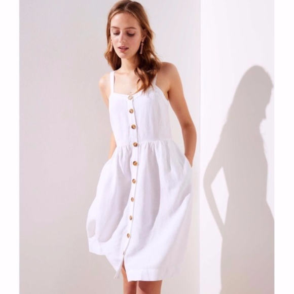 white button linen dress